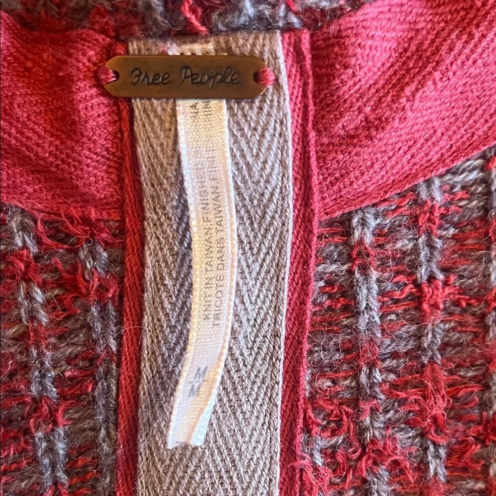 Free People Red and Gray Hooded Sweater